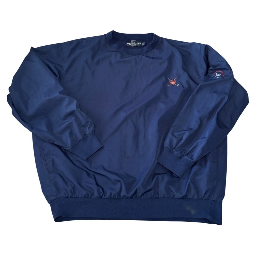 Polo Golf Ralph Lauren Windshirt Large Blue Pullover V-Neck Tam O'Shanter Club